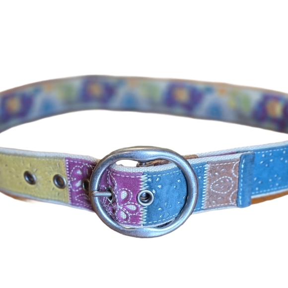 Fossil Vintage Patchwork Suede Boho Belt with Silver Buckle 32" - 36" Waist - Picture 5 of 16